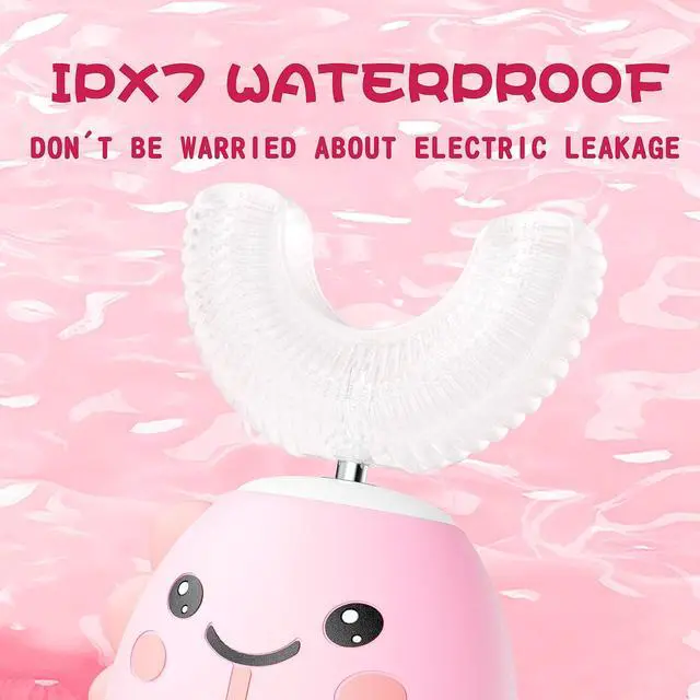 Alt view image 7 of 7 - Kids U Shaped Electric Toothbrush with 4 Brush Heads, Sonic Toothbrush Kids with 5 Modes, Cartoon Dinosaur 360-Degree Cleaning IPX7 Waterproof Design (2-6 Age (Pink))