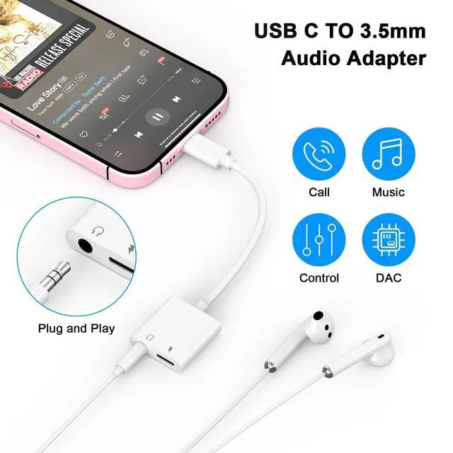 Alt view image 4 of 7 - MFi Certified USB C to 3.5mm Headphone and Charger Adapter, 3 Pack Type C to Aux Jack Dongle Cable Cord with PD 60W Fast Charging Dongle for iPhone 17/17 Pro/17 Pro Max/Air/16/16 Pro Max/15/15 Pro/15
