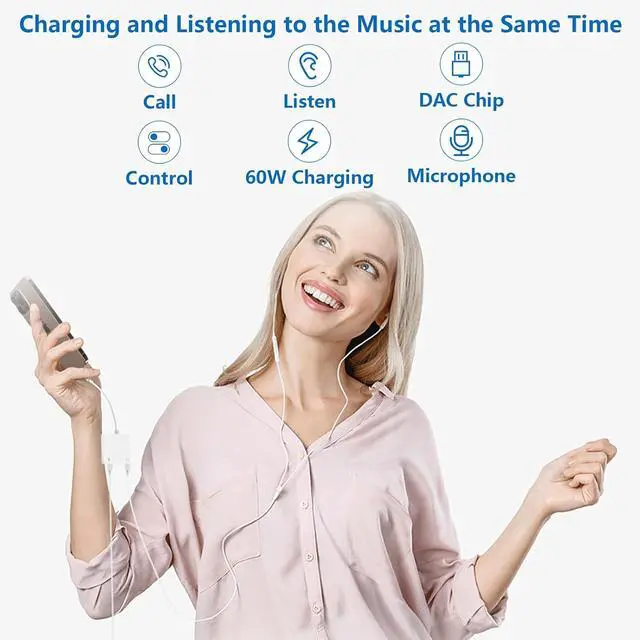 Alt view image 3 of 7 - MFi Certified USB C to 3.5mm Headphone and Charger Adapter, 3 Pack Type C to Aux Jack Dongle Cable Cord with PD 60W Fast Charging Dongle for iPhone 17/17 Pro/17 Pro Max/Air/16/16 Pro Max/15/15 Pro/15