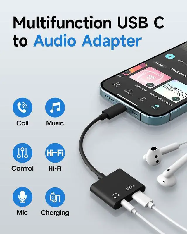Alt view image 2 of 7 - USB C to 3.5mm Headphone and Charger Adapter 2 Pack