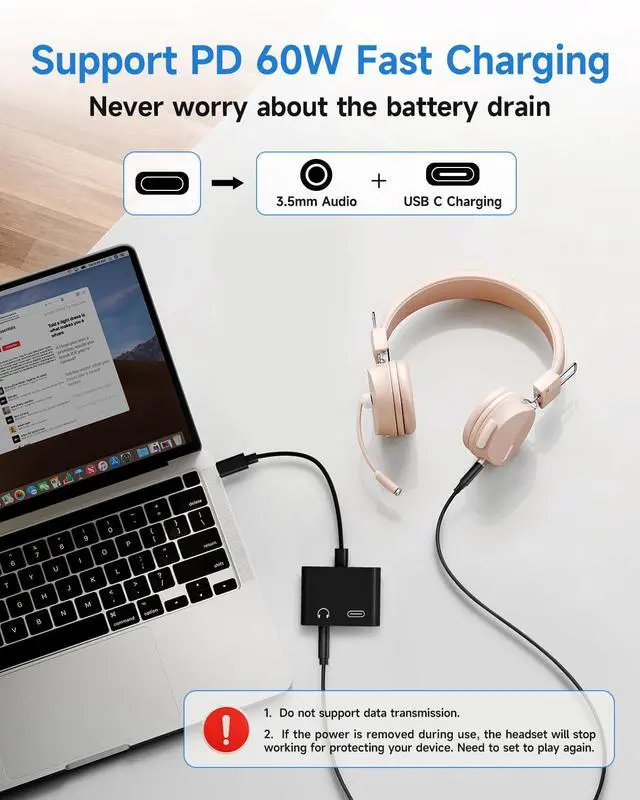 Alt view image 4 of 7 - USB C to 3.5mm Headphone and Charger Adapter 2 Pack