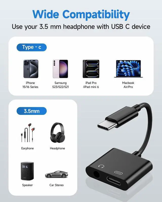 Alt view image 6 of 7 - USB C to 3.5mm Headphone and Charger Adapter 2 Pack