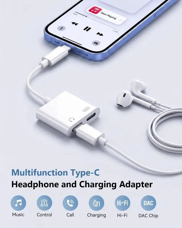Alt view image 2 of 7 - USB C to Dual Type C 2-in-1 Adapter, Type C Audio & PD Fast Charging Splitter Dongle, Simultaneous Listening and Charging for iPhone 15/16/17, iPad, Samsung S24/S26 Ultra, Note 20 (2 Pack)