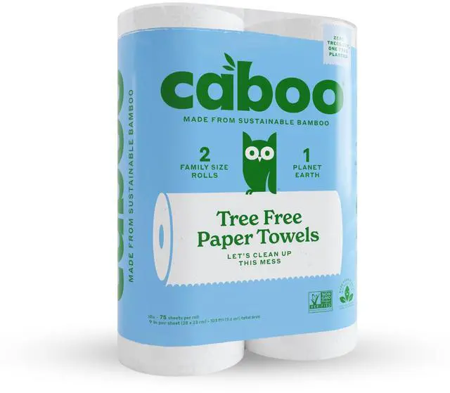 Main image of Tree Free Paper Towels, 2 Rolls, Tree Free, Plastic Free, Earth Friendly, Sustainable Kitchen Paper Towels with Strong 2 Ply Sheets