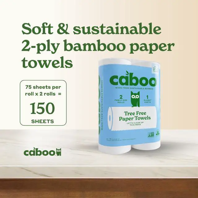 Alt view image 3 of 7 - Tree Free Paper Towels, 2 Rolls, Tree Free, Plastic Free, Earth Friendly, Sustainable Kitchen Paper Towels with Strong 2 Ply Sheets
