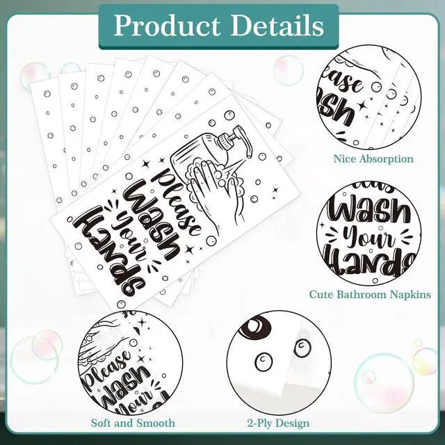 Alt view image 3 of 7 - Disposable Hand Towels for Bathroom, 100 PCS Wash Your Hands Paper Napkins, Bathroom Etiquette Napkins Guest Disposable, Paper Towels Napkin for Powder Room Wedding Birthday Anniversary Baby Shower