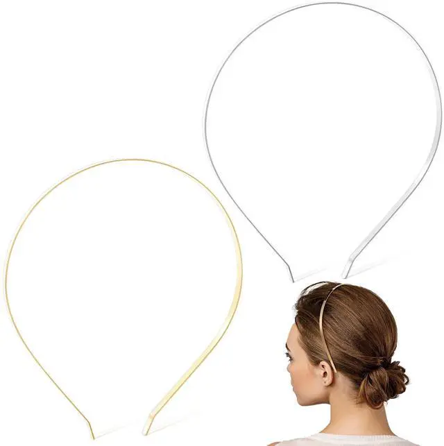 Main image of 2pcs Smooth Metal Headbands for Women, Gold Silver Headbands
