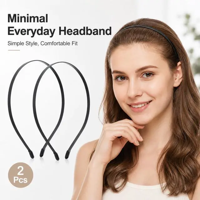 Alt view image 2 of 7 - Black Thin Metal Headband Lightweight Adjustable Daily Hair Headwear