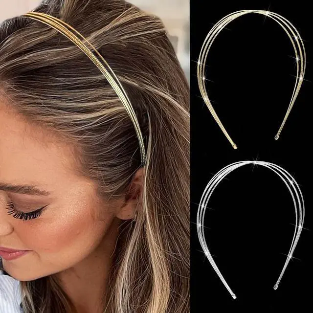 Main image of Gold Headband Elegant Metal Headbands Multi Layers Silver Headpiece Fashion Hairband Row Wire Head Bands Cute Hair Accessories For Women Girls 2 Pack