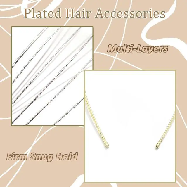 Alt view image 3 of 7 - Gold Headband Elegant Metal Headbands Multi Layers Silver Headpiece Fashion Hairband Row Wire Head Bands Cute Hair Accessories For Women Girls 2 Pack