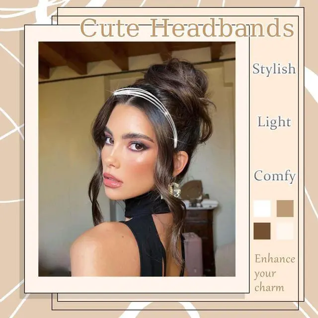 Alt view image 4 of 7 - Gold Headband Elegant Metal Headbands Multi Layers Silver Headpiece Fashion Hairband Row Wire Head Bands Cute Hair Accessories For Women Girls 2 Pack