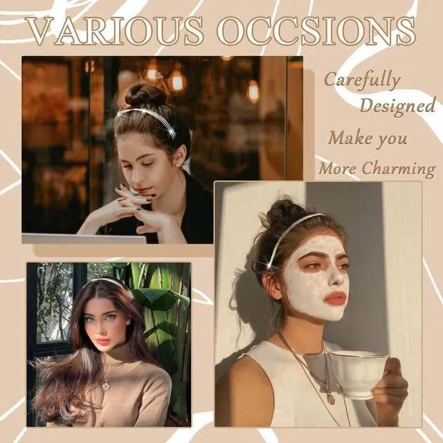 Alt view image 7 of 7 - Gold Headband Elegant Metal Headbands Multi Layers Silver Headpiece Fashion Hairband Row Wire Head Bands Cute Hair Accessories For Women Girls 2 Pack
