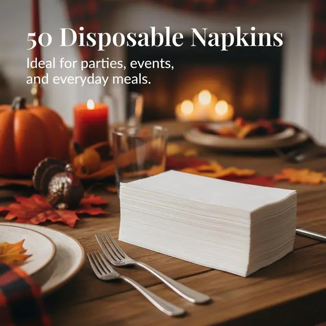 Alt view image 4 of 6 - 50-Pack Paper Towels - 7.8 x 4.25 Inch Soft Linen Feel Paper Napkins - Durable and Absorbent Hand Towels for Bathroom - Disposable Table Napkins for Weddings, Dinners, Christmas, Thanksgiving