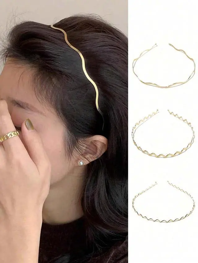 Main image of Silver Metal Wavy Headbands for Women, Elastic Hair Bands Stylish Thin Wavy Head Bands, Trendy Silver Hair Accessories Cute for Women Teens, 3 Pcs