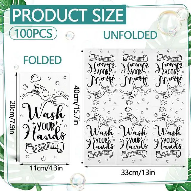 Alt view image 2 of 7 - 100 Pcs Disposable Hand Towels for Bathroom Paper Towels for Guests 3 Ply Wash Your Hands Bathroom Etiquette Guest Napkins for Powder Room Wedding Birthday Holiday Anniversary, Black White
