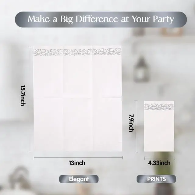 Alt view image 3 of 7 - 200 Pack Paper Napkins, Soft Dinner Napkins, 3 Ply, Silver