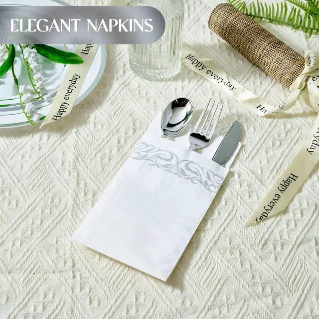Alt view image 5 of 7 - 200 Pack Paper Napkins, Soft Dinner Napkins, 3 Ply, Silver