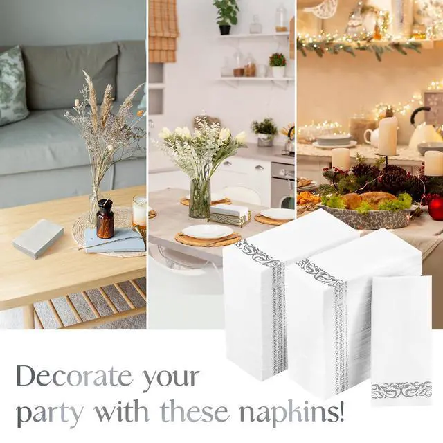 Alt view image 7 of 7 - 200 Pack Paper Napkins, Soft Dinner Napkins, 3 Ply, Silver