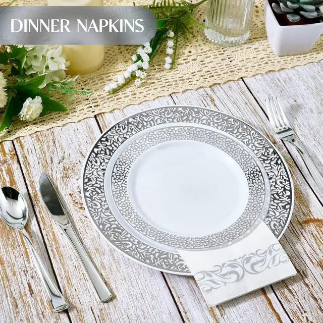 Alt view image 6 of 7 - 200 Pack Paper Napkins, Soft Dinner Napkins, 3 Ply, Silver