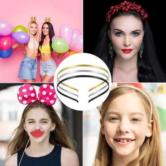 Alt view image 6 of 7 - 24 Pieces Smooth Metal Headbands, Hair Band DIY Craft Frame, Plain Thin Bulk Headbands for Men Women Hair Accessory, Black, Silver, Gold