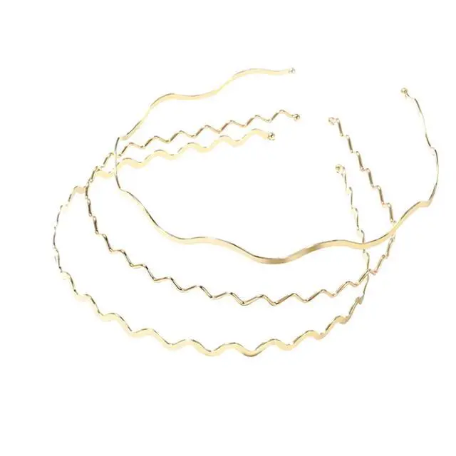 Main image of Metal Wavy Hair Bands and Headbands Set - 3pcs Gold Hair Hoops for Women, Girls and Sports