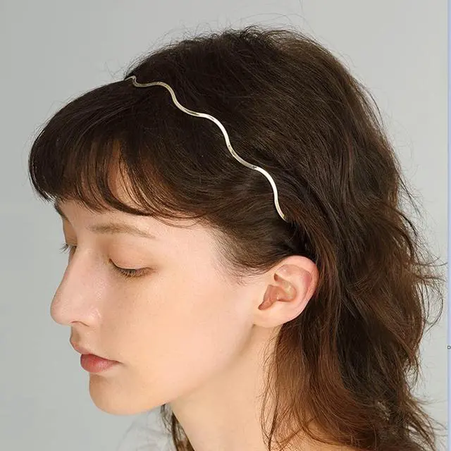 Alt view image 3 of 7 - Metal Wavy Hair Bands and Headbands Set - 3pcs Gold Hair Hoops for Women, Girls and Sports