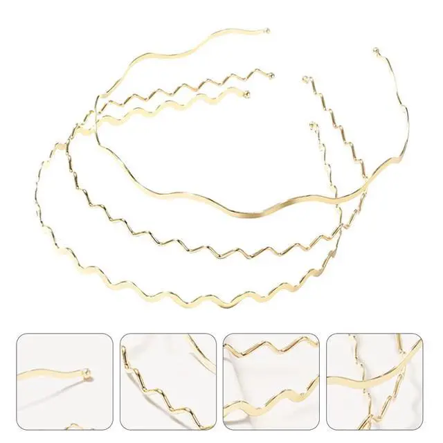 Alt view image 5 of 7 - Metal Wavy Hair Bands and Headbands Set - 3pcs Gold Hair Hoops for Women, Girls and Sports
