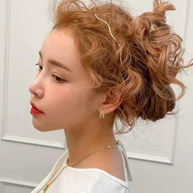 Alt view image 4 of 7 - Metal Wavy Hair Bands and Headbands Set - 3pcs Gold Hair Hoops for Women, Girls and Sports