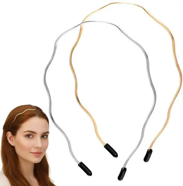 Main image of Metal Headbands for Women - Gold and Silver Wavy Headband, Fashion Non-slip Thin Metal Hair Band Elastic Hair Bands Trendy Hair Styling Accessories for All Hairstyle