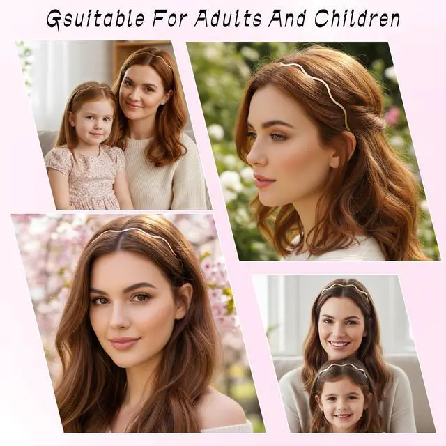 Alt view image 6 of 7 - Metal Headbands for Women - Gold and Silver Wavy Headband, Fashion Non-slip Thin Metal Hair Band Elastic Hair Bands Trendy Hair Styling Accessories for All Hairstyle