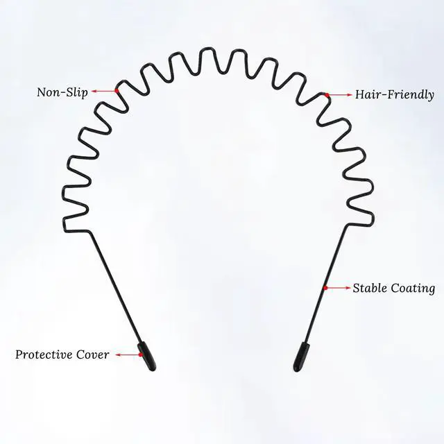 Alt view image 3 of 5 - 2 Pack Black Metal Wavy Headband, Wired Zigzag Spring Sports Fashion Headwear, Simple Hoop Clips Accessories for Women and Men