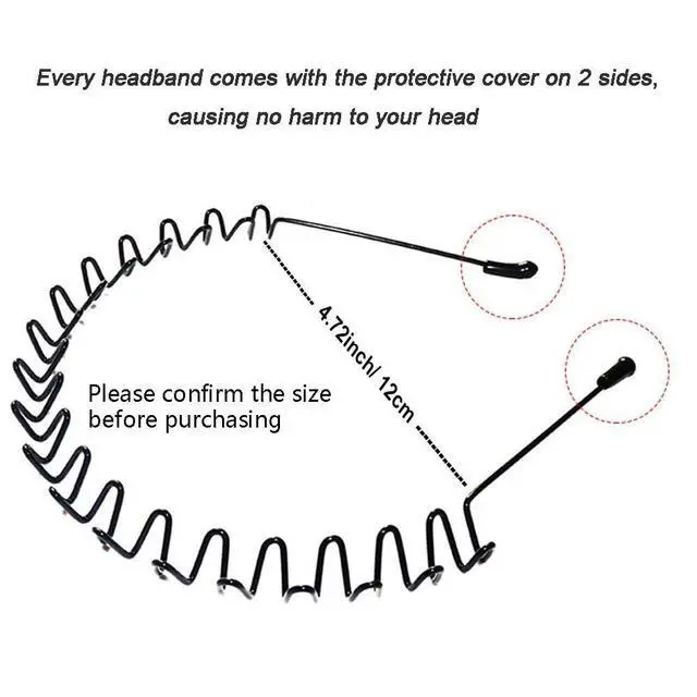 Alt view image 3 of 6 - Metal Headbands for Men and Women 2 Pack Unisex Non-Slip Wavy Hair Bands, Adjustable Elastic Spring Hair Hoop for Sports, Outdoor & Everyday Use | Fits All Head Sizes, Black