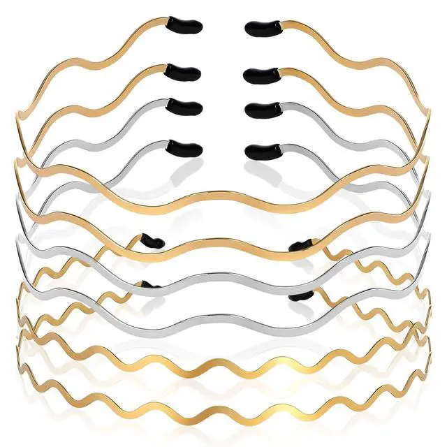Main image of 6 Pcs Metal Wavy Hair Bands, Wire Headbands Gold Silver Hair Hoop Accessories Adjustable Thin Headband for Women Trendy Daily Wear