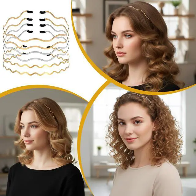 Alt view image 7 of 7 - 6 Pcs Metal Wavy Hair Bands, Wire Headbands Gold Silver Hair Hoop Accessories Adjustable Thin Headband for Women Trendy Daily Wear
