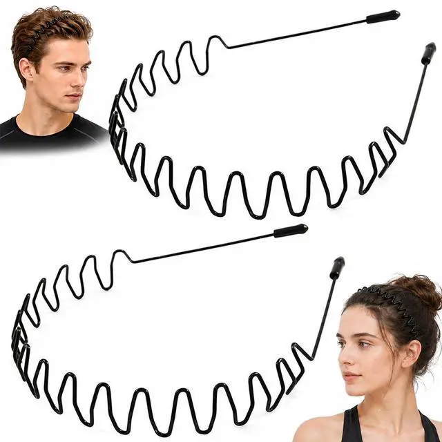 Main image of 2 Pack Black Wavy Non-Slip Headbands, Invisible Thin Hair Hoop with Wave Teeth, No Pressure Elastic Metal Hair Bands for Running, Workout and Daily Use(Black-A-2Pcs)