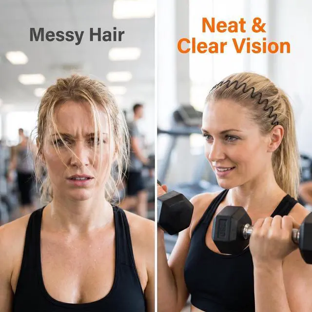 Alt view image 6 of 7 - 2 Pack Black Wavy Non-Slip Headbands, Invisible Thin Hair Hoop with Wave Teeth, No Pressure Elastic Metal Hair Bands for Running, Workout and Daily Use(Black-A-2Pcs)