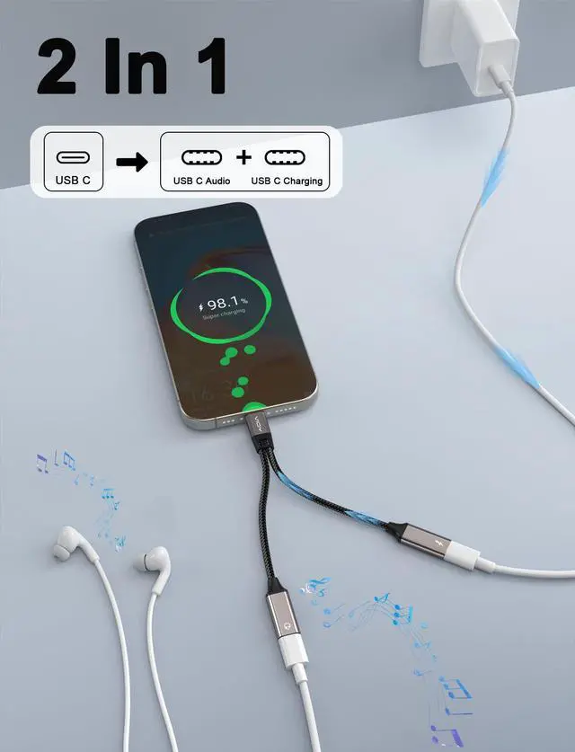 Alt view image 3 of 7 - USB C Splitter 1 in 2 Out,Type C Audio and Charger Adapter