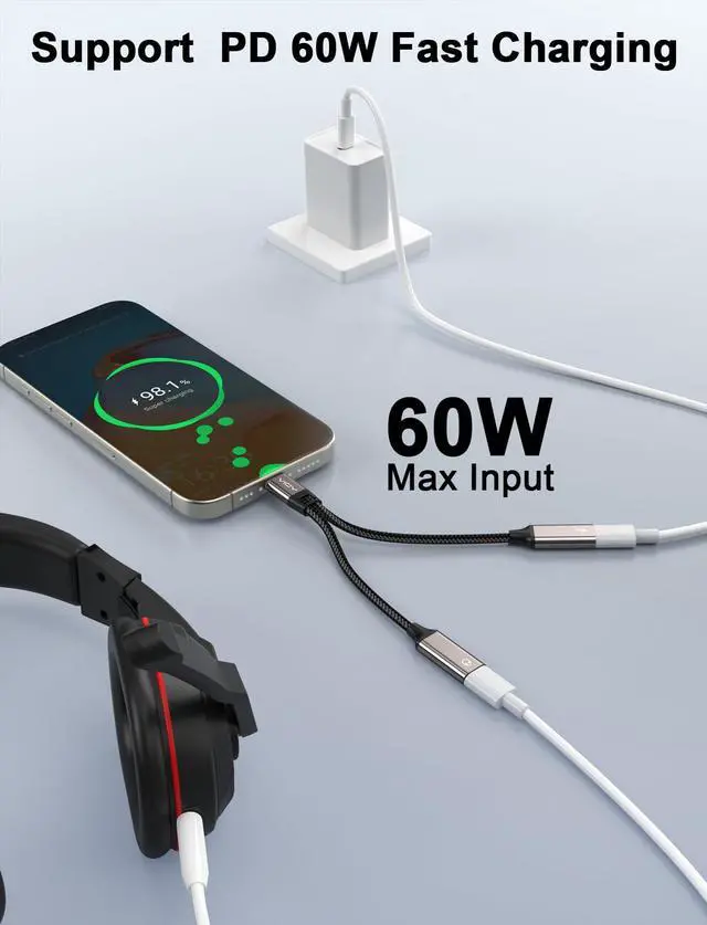 Alt view image 6 of 7 - USB C Splitter 1 in 2 Out,Type C Audio and Charger Adapter