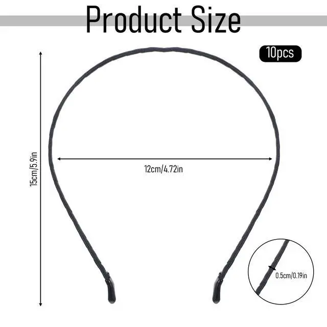 Alt view image 2 of 7 - 10 Pcs Metal Hair Band, 0.5 cm/0.2" Black Headband Thin Smooth Wire Headband Blank Plain Hairband Craft Headbands Frame Base for Women Men Girls DIY Hair Accessories