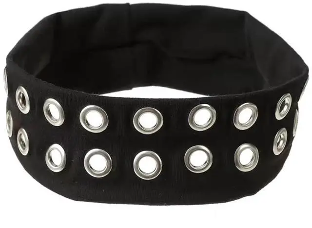 Alt view image 3 of 7 - Grommet Headband, Y2k Wide Eyelet HeadbandS, Elastic Hairband Grunge Accessories Punk Hair Accessories, Stretchy Hair band for Women (Black, Style-2)