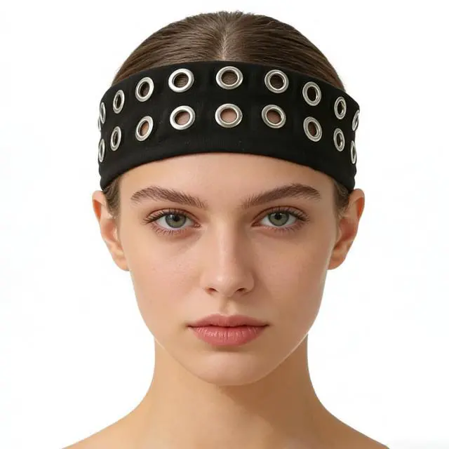 Alt view image 7 of 7 - Grommet Headband, Y2k Wide Eyelet HeadbandS, Elastic Hairband Grunge Accessories Punk Hair Accessories, Stretchy Hair band for Women (Black, Style-2)