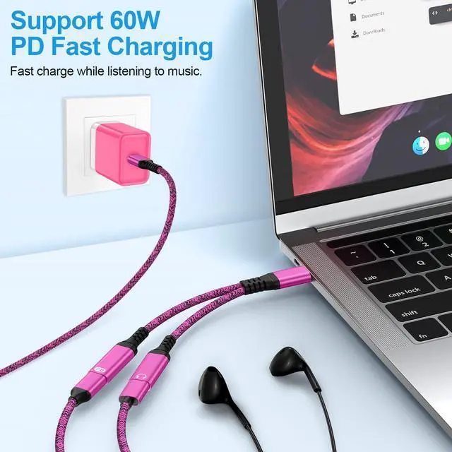 Alt view image 3 of 7 - USB C Splitter for iPhone 17 16 15 Pro Max,1 in 2 Out Type C Audio Jack