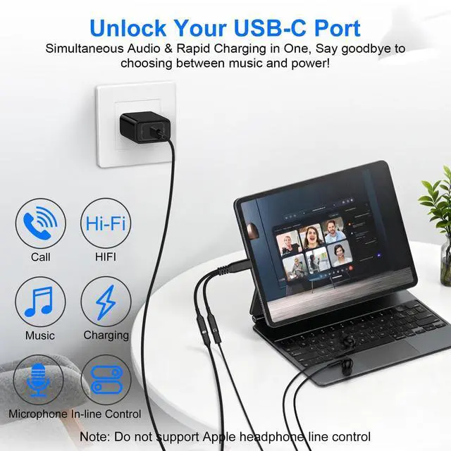 Alt view image 2 of 7 - USB C Samsung Headphone Jack Adapter & 60W Fast Charging Charger Cable Type C Splitter 1 in 2 out Cord for Samsung Galaxy S26 Ultra S26+ S26 A37 A57 S25 FE Plus S24 S23 A17 A16 A36,USB C Wired Earbuds