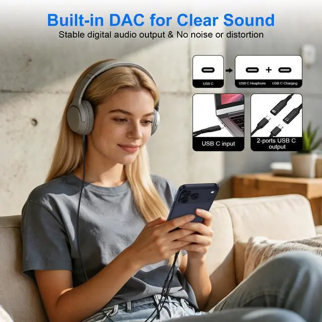 Alt view image 4 of 7 - USB C Samsung Headphone Jack Adapter & 60W Fast Charging Charger Cable Type C Splitter 1 in 2 out Cord for Samsung Galaxy S26 Ultra S26+ S26 A37 A57 S25 FE Plus S24 S23 A17 A16 A36,USB C Wired Earbuds