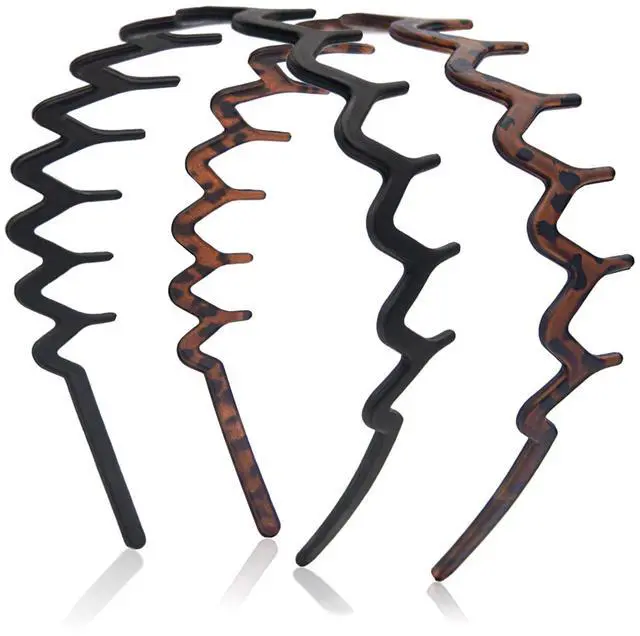 Main image of Zig Zag Headbands for Women Men, Non-slip Plastic Wavy Headband with Teeth Comb Hairbands Classic 90s Hair Accessories 2pcs