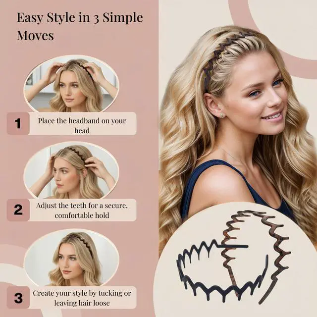 Alt view image 4 of 7 - Zig Zag Headbands for Women Men, Non-slip Plastic Wavy Headband with Teeth Comb Hairbands Classic 90s Hair Accessories 2pcs