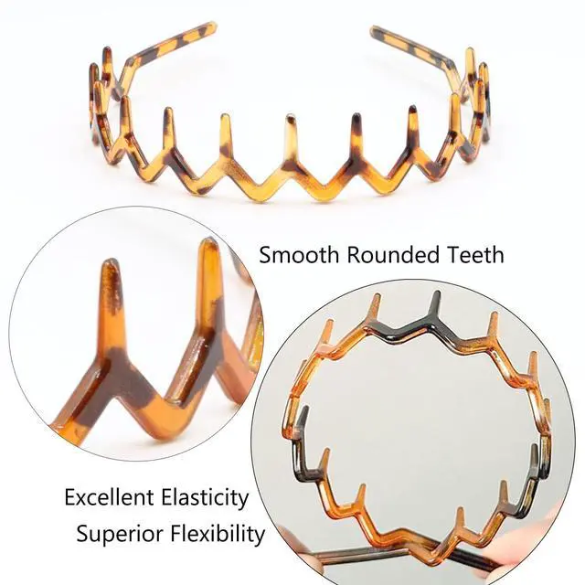 Alt view image 5 of 6 - 6 PCS Zig Zag Headbands Plastic Wavy Hair Head Band Comb with Teeth Hoop Accessories for Women Men Girls, Versatile Bright Black&Retro Leopard