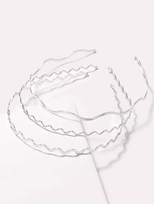 Main image of Silver Metal Wavy Headbands for Women, Elastic Hair Bands Stylish Thin Wavy Head Bands, Trendy Silver Hair Accessories Cute for Women Teens, 3 Pcs