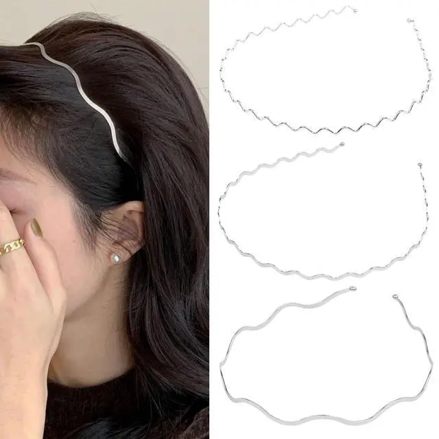 Alt view image 2 of 6 - Silver Metal Wavy Headbands for Women, Elastic Hair Bands Stylish Thin Wavy Head Bands, Trendy Silver Hair Accessories Cute for Women Teens, 3 Pcs