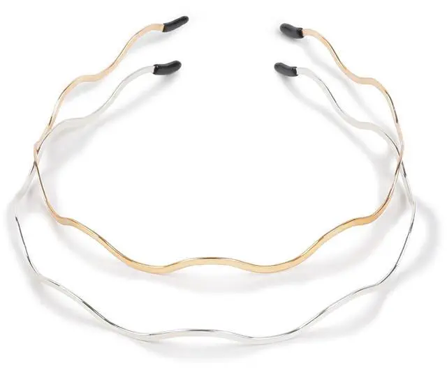 Alt view image 2 of 7 - Metal Headbands for Women - Trendy & Cute Gold and Silver Designer Hair Accessories: Elastic Hair Bands for Teens & Women (2PCS)